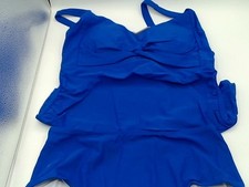 Zaful Tankini Swimsuit LARGE High Waisted Ruched V Neck Padded Royal Blue
