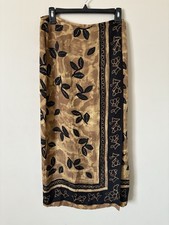 Vintage Josephine Chaus 100 Silk Midi Maxi Wrap Skirt Size 10 Leaf BeigeBrown