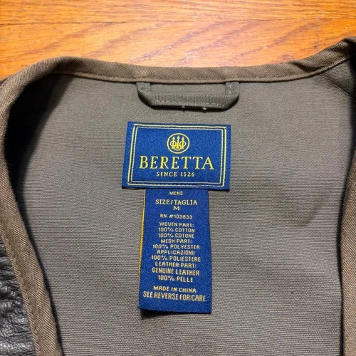 Beretta Shooting Vest Mens Brown Mesh Leather Full Zip Pockets Game Pouch Size M image 4