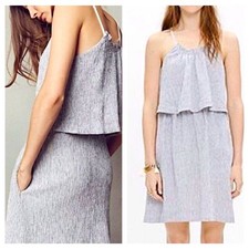 NWT Madewell Women's Dream Drift Gray Linen Blend Overlay Dress 10