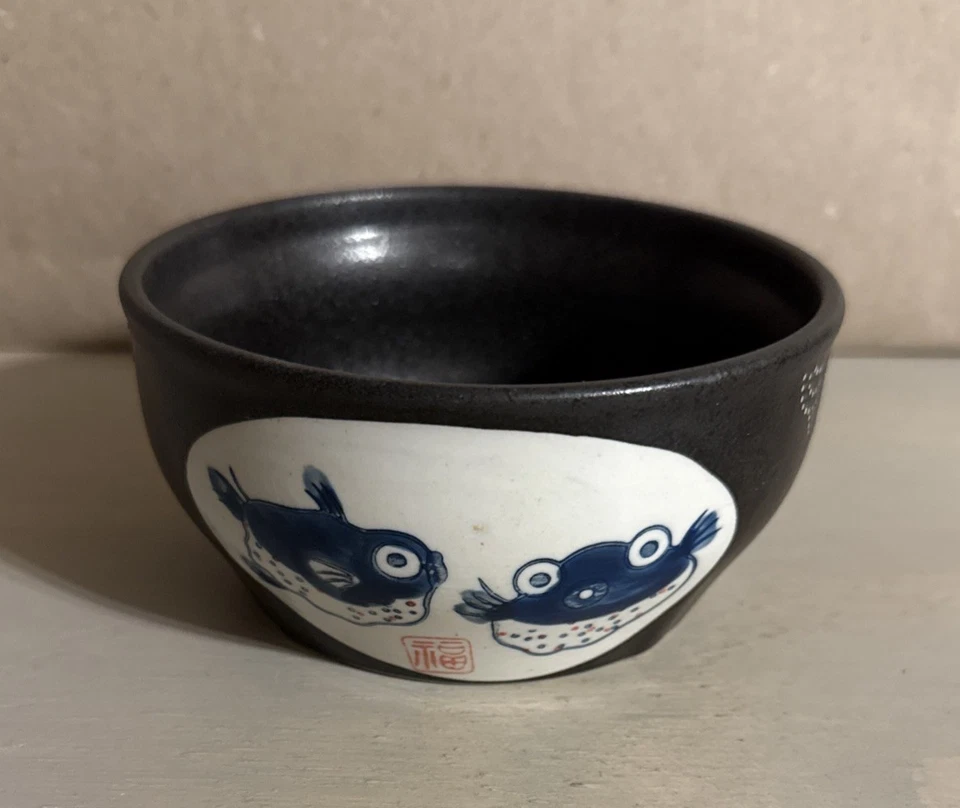 Чаша с рыбой фугу, черная японская керамика, блюда для суши с ручной росписью керамика - Изображение 2 из 4