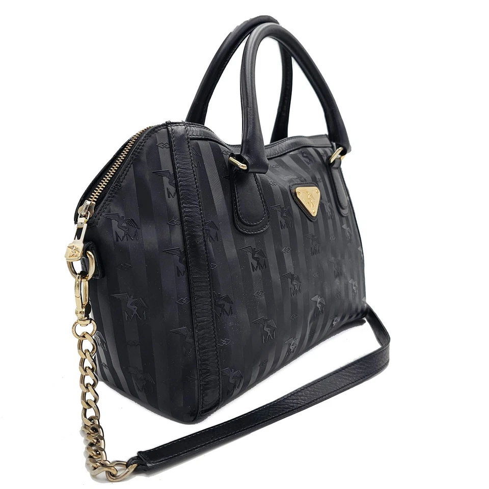 Bolso Maison Mollerus Vinerus Boston Negro Monograma Recubierto Lona Cuero Borde Foto 3 de 4