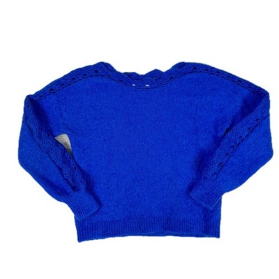 Sezane La Maille Blue Kid Mohair Wool Crochet Eyelet Knit Sweater Size Small