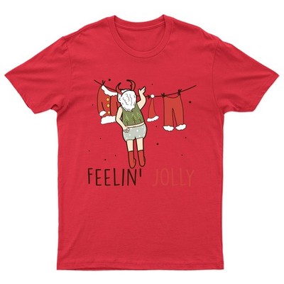 Feelin Jolly Weihnachtsmann T-Shirt Unisex Geschenk Retro Saisonal Lustig Weihnachten Damen