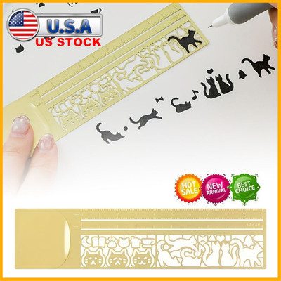 Kawaii Cat Ruler Hollow Metal Bookmark Ruler Multifunctional Ruler for PaintiJQ