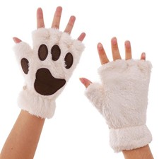 Fingerless Cat Paw Gloves, Furry Bear Paw Gloves, Winter Plush Glove Cosplay ...
