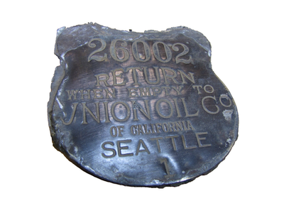 #ad RETURN TO UNION OIL Co OF CALIFORNIA SEATTLE Old Gas Oil Can Ad Sign Nameplate $395.00