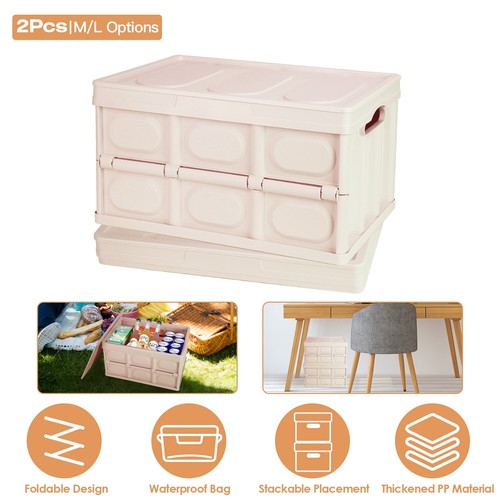 New 2-Pcs 30L Collapsible Storage Bins, Dustproof Lid, Stackable Organizer - 第 3/10 張圖片