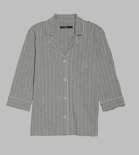  34 Ralph Lauren Women's Gray Striped Logo Knit Collar Cotton Pajama Top Size L