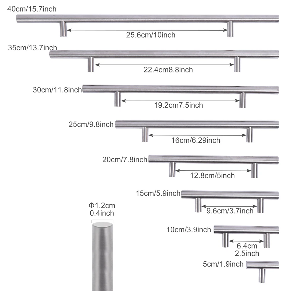 Paquete de 30 tiradores de gabinete de cocina de níquel cepillado cajón de acero inoxidable manijas de barra en T Foto 2 de 4