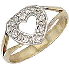Baby Kinder Herz Ring Edelstein massiv Gelbgold British Made gepunzt