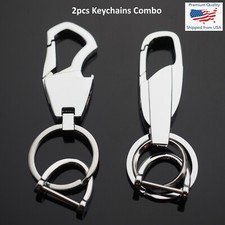 2pcs Men's Women's Clip Car Key Ring Fob Buckle Holder Bottle Opener  Dual Ring