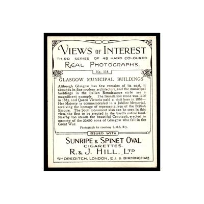 Glasgow Municipal 1938 Sunripe Spinet Oval Cigarettes Views of Interest  #118 VG