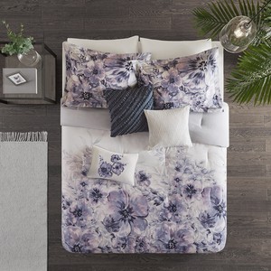 Beautiful Modern Chic Purple Lavender Grey White Flower Art Soft