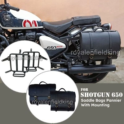 Paire De Support De Sac En Cuir Noir Pour Royal Enfield Shotgun 650 - Photo 1/4