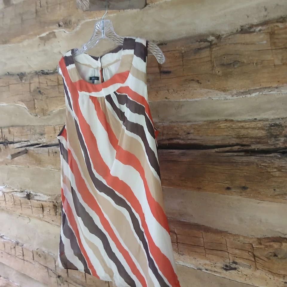 Blusa para mujer Anne Klein sin mangas cuello redondo a rayas seda naranja talla múltiple... Foto 4 de 4