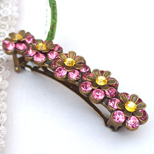 Michal Negrin Hair Clip Pink Yellow Flower and Swarovski Crystals Christmas Gift