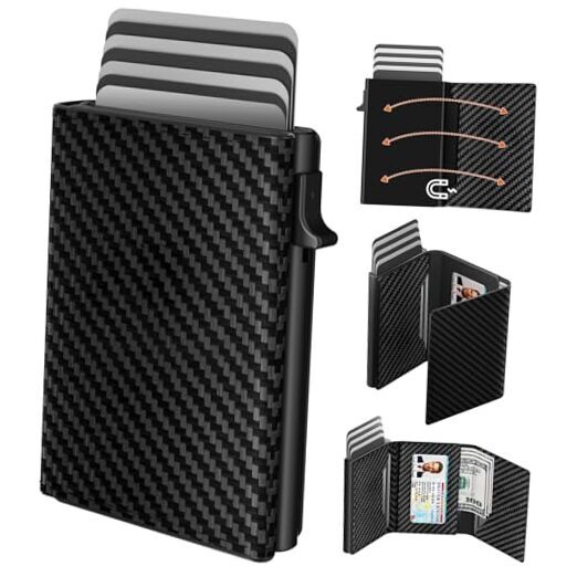 Slim RFID-Blocking Carbon Fiber Black Mens Leather Wallet  