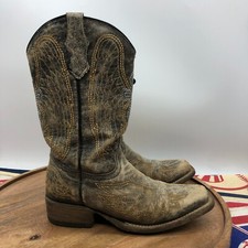 Corral Teens Wing  Cross Brown Distressed Square Toe Boots Size 3 T A1032 