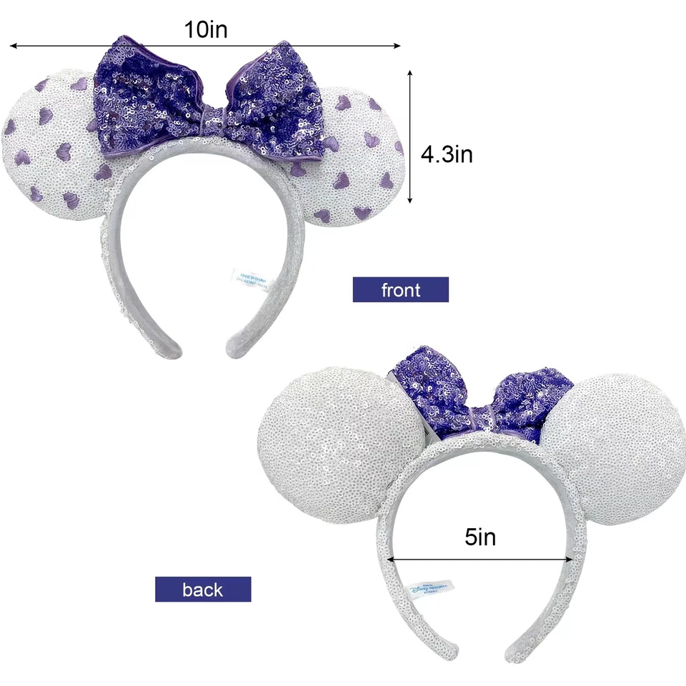 Orejas de Minnie Corazón Púrpura Lentejuelas Arco Exclusivo DisneyParks Orejas Diadema Regalo Foto 3 de 4