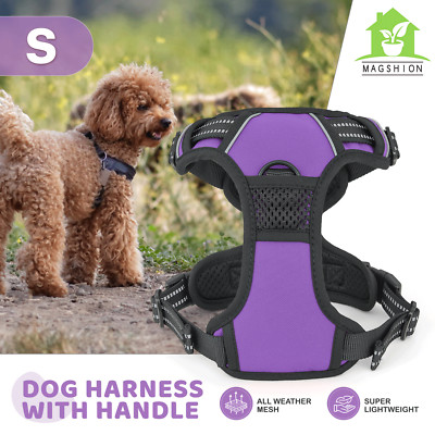 Comfortable Adjustable Dog Harness Purple with Reflective Strips& Control Handle