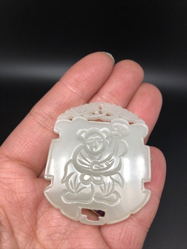 Antique Chinese White Hetian Jade Carved Double Sides Boy Pendant Locket - Picture 2 of 7