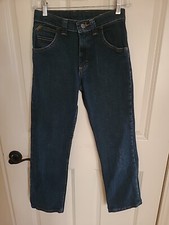 Wrangler Jeans Boys sz 14 Blue Denim Slim Straight Leg Dark Wash adj waist