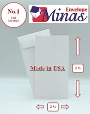 Minas Envelope #1 Coin Envelopes, 2-1/4" X 3-1/2", Premium 24lb White, 500/Box