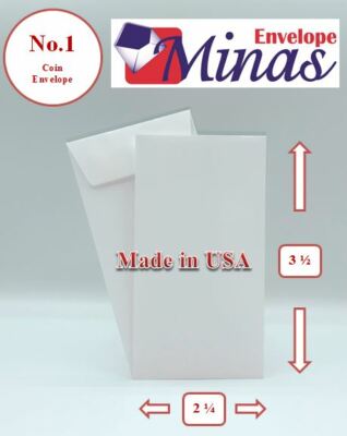 Minas Envelope #1 Coin Envelopes, 2-1/4'' X 3-1/2'', Premium 24lb White, 500/Box