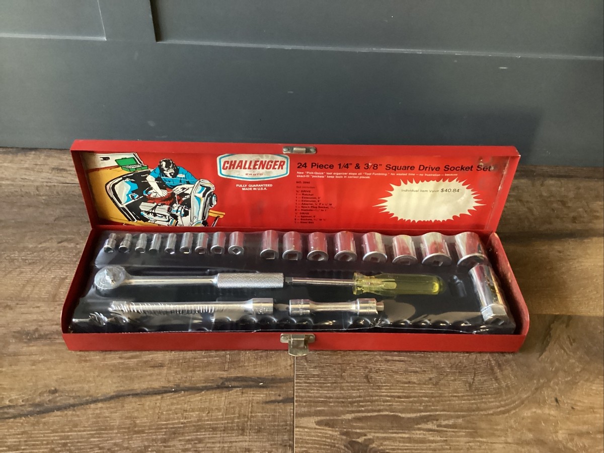 NEW NOS CHALLENGER 24-PIECE SOCKET SET BY PROTO 1/4-3/8” DRIVE USA