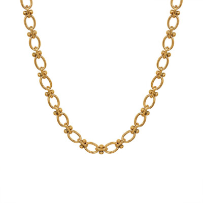 10mm Woman 18K Gold Plated Stainless Steel Rolo Link Chain Necklace 15.7-17.7''