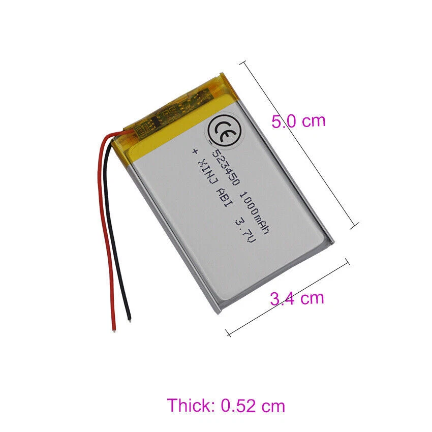 3.7V 1000mAh 3.7Wh Rechargeable Li Battery 523450 JST 2Pin 1.0/1.25/1.5/2.0/2.54 - Image 2 of 4
