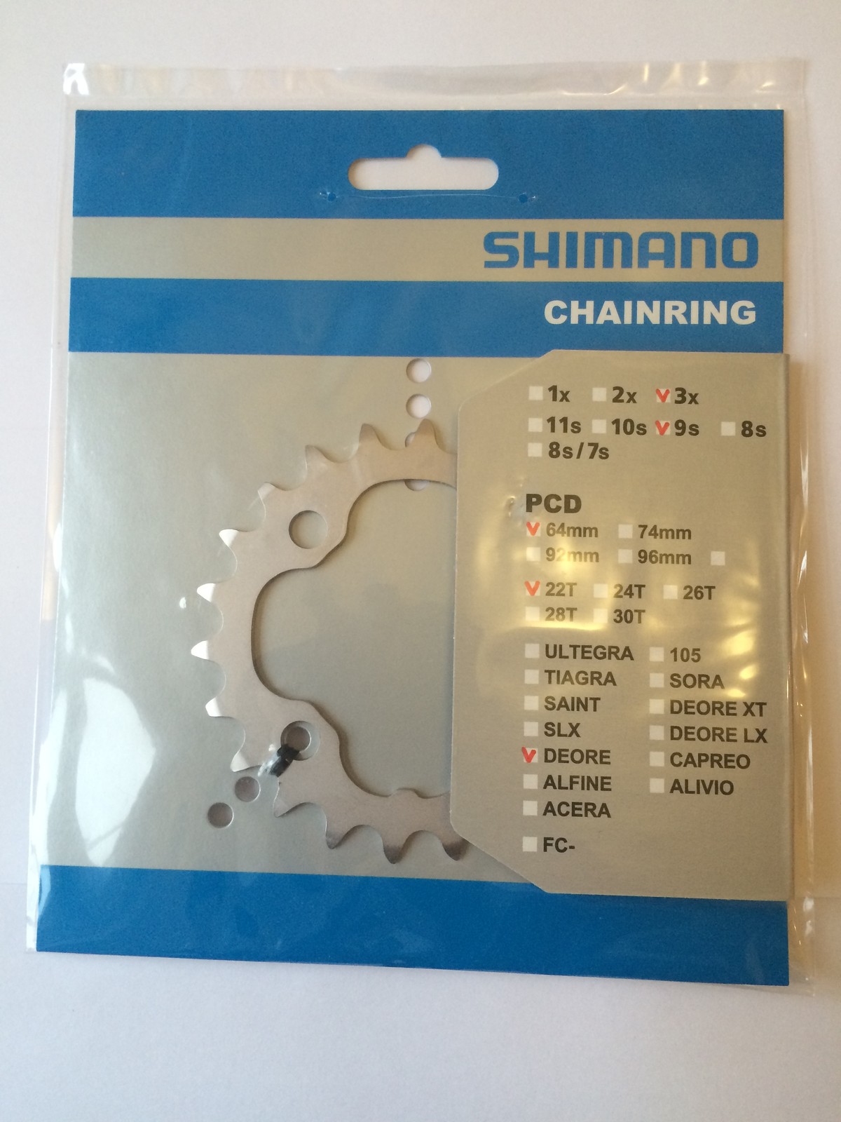 Shimano Deore FC-M532 22T Chainring 3x9 speed, 64mm BCD, M542, M590, M591