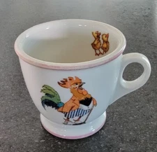 O.P.CO. SYRACUSE China CHICKEN,CHICKS,WOLF Cup Mug 1934 DATE