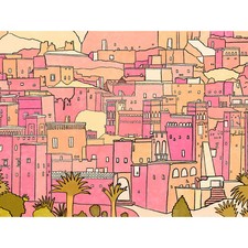 Moroccan Town Buildings Pink Huge Wall Art Poster Print