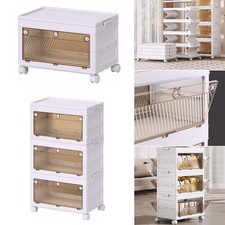 1/3 Tier Stackable Collapsible Storage Bins with Wheels Lids for Home Bedroom US