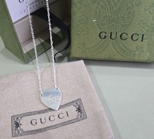 Gucci Heart Necklace, 925 Sterling Silver Pendant, Silver Chain & Lobster Clasp.