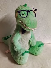 FAO Schwarz Dinosaur Plush Green Glasses Purple Bow Tie 12"