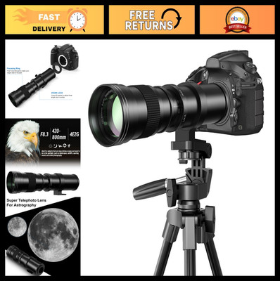 Telephoto Zoom Lens 420-800mm F8.3 + T-Mount for Canon EOS DSLR Cameras - Manual