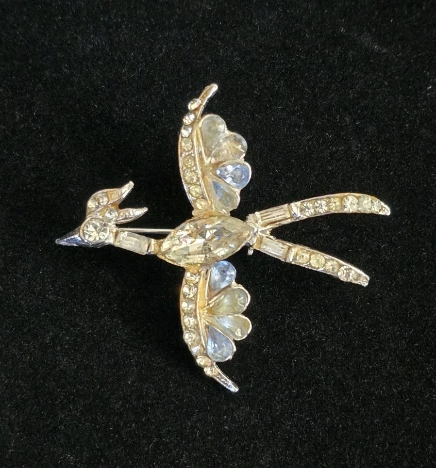 Spilla delicata alla moda con strass, cento uccelli, coda lunga, spilla