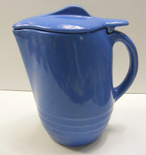 Vintage Art Deco Hall Blue 48 Oz Pitcher with Lid Ice Lip Spout