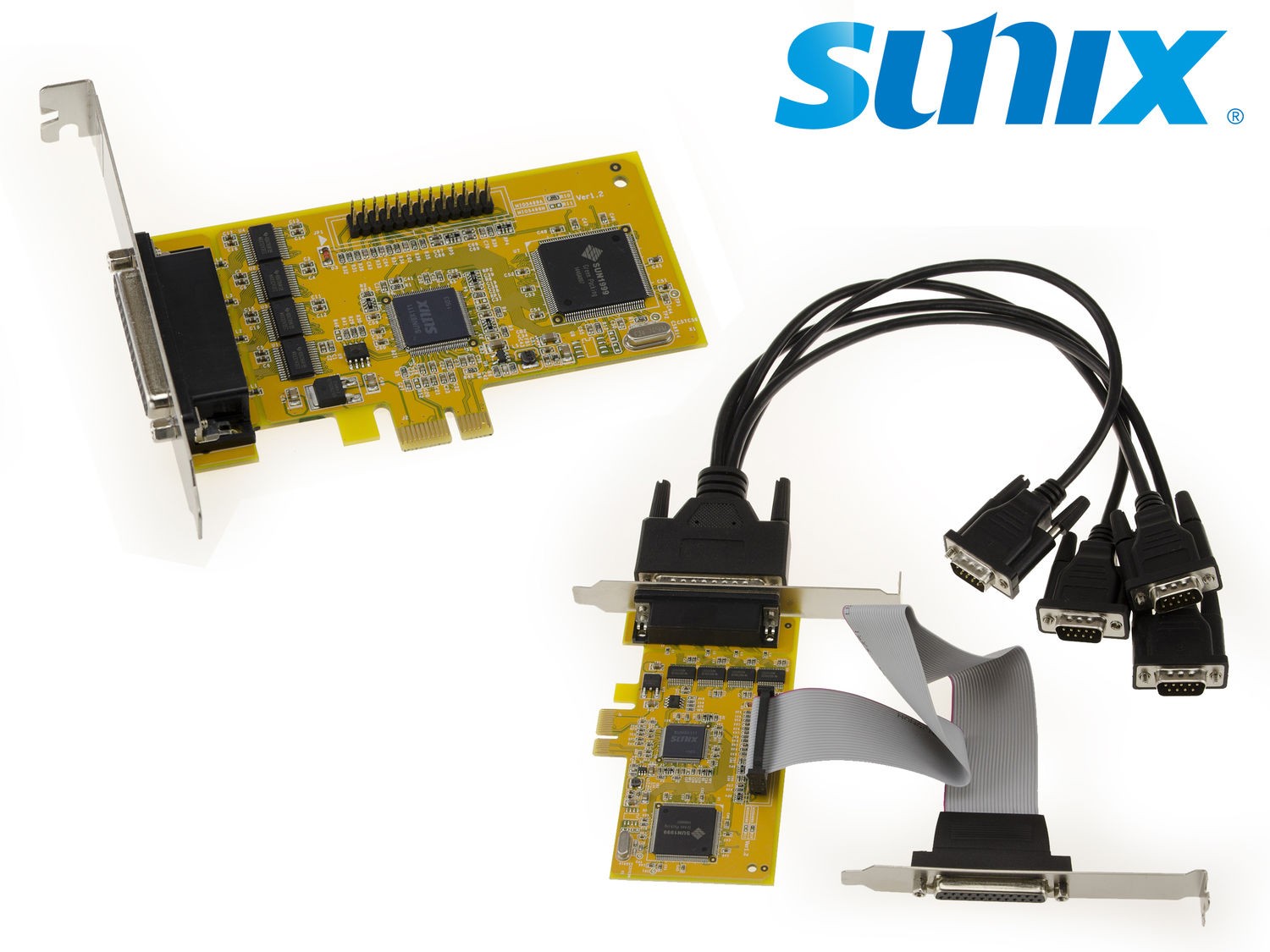 Carte PCIe SUNIX MIO5499A avec 4 ports COM RS232 et 1 port LPT parallèle