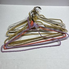 Vintage Lot 12 Hand Made Knit Granny Yarn Crochet Wire Hangers Solid Color Light