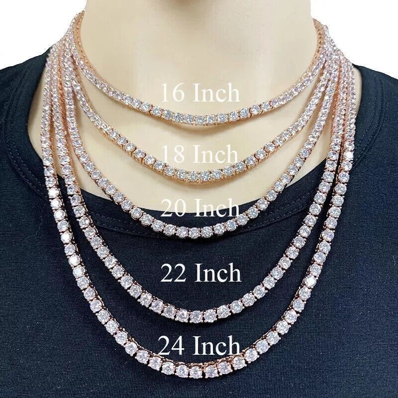 Used-4mm-24in Real VVS1 D Moissanite Tennis Chain 925 Silver Pass Diamnd Tester