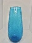 Vintage MCM Blenko Glass 6323L Turquoise Crackle Vase 12.5” Stunning