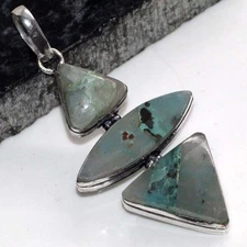 925 Silver Plated Long Quantum Quatrro Pendant Gemstone Handmade 2.6" GW
