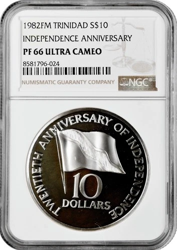Trinidad & Tobago 10 dollars 1982 FM, NGC PF66 UC, "20th Anniv. - Independence"