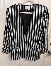 80s Alfred Dunner Striped Blazer Jacket Statement Black White Classic USA Sz 14