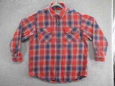Duluth Trading Co Button-Up Shirt Mens Large Red Blue Plaid Cotton Comfort