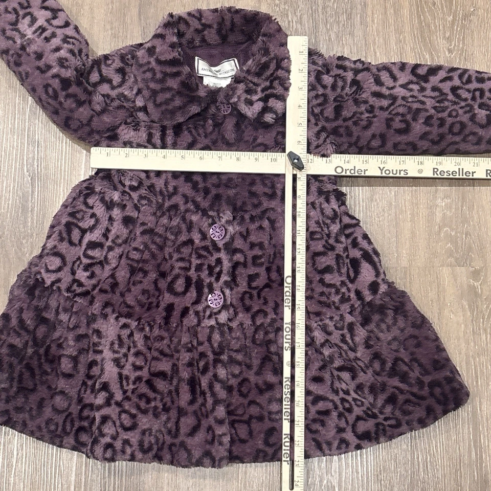 Abrigo American Widgeon Niñas 5 Púrpura Imitación Piel Leopardo Estampado Chaqueta Bolsillos Foto 4 de 4